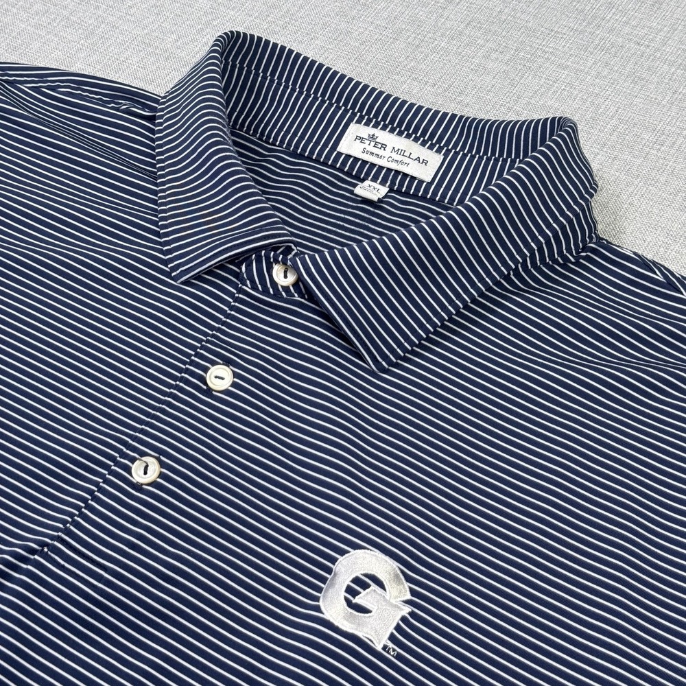 Peter Millar Summer Comfort Georgetown Hoyas Golf Polo Shirt Mens 2XL Blue NCAA